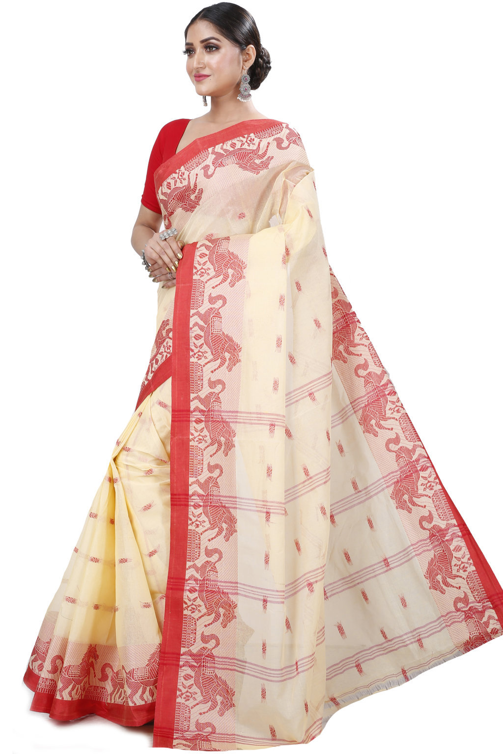 Cream Pure Cotton Indrani Tant Saree (1015)
